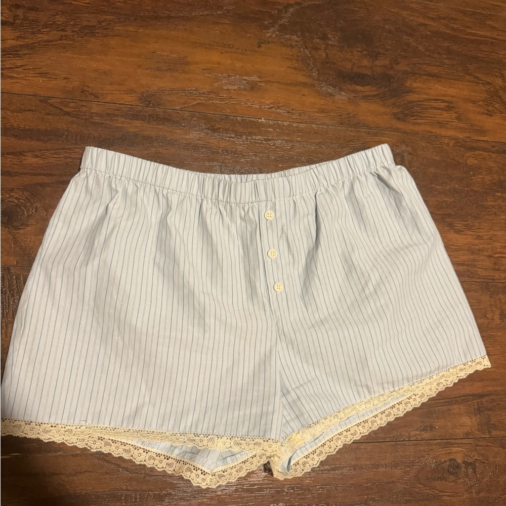 Striped White and Cream Women's Shorts